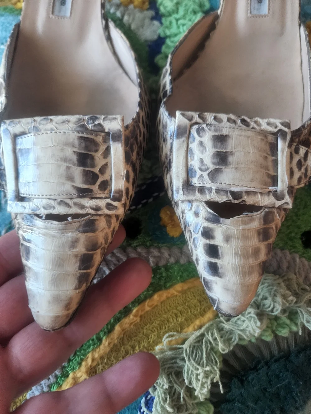 Manolo Blahnik Women's Beige Snakeskin Pointed-Toe Pumps